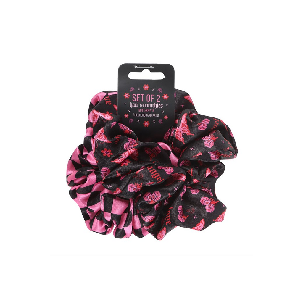 Set of 2 Rebel Butterfly and Checkerboard Hair Scrunchies