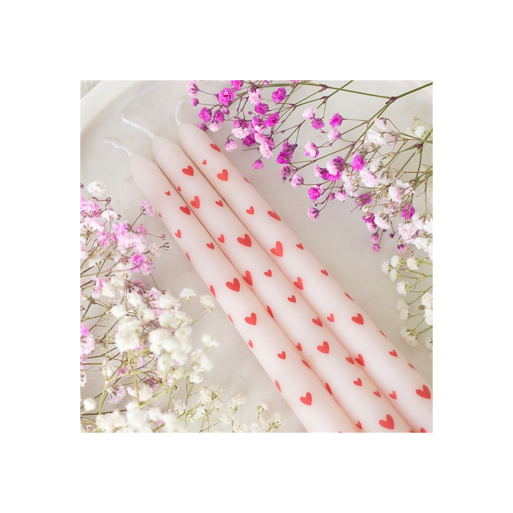 Set of 3 Love Heart Taper Candles