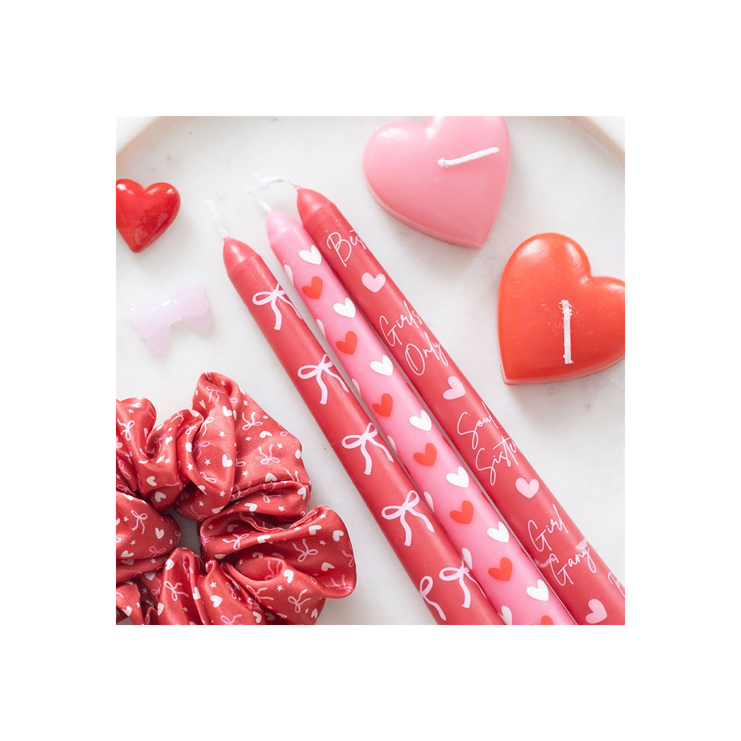 Set of 3 Girl Gang Bow and Heart Taper Candles