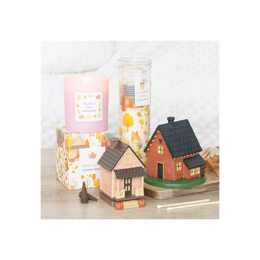 Pink House Incense Cone Burner with Pumpkins