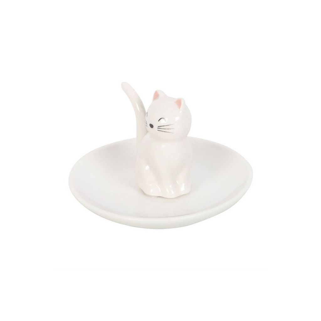 Sitting White Cat Face Trinket Dish