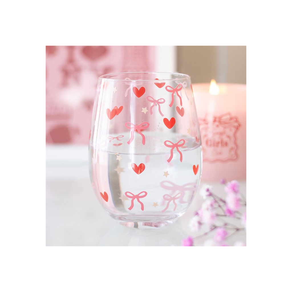 Bow and Heart Print Stemless Glass