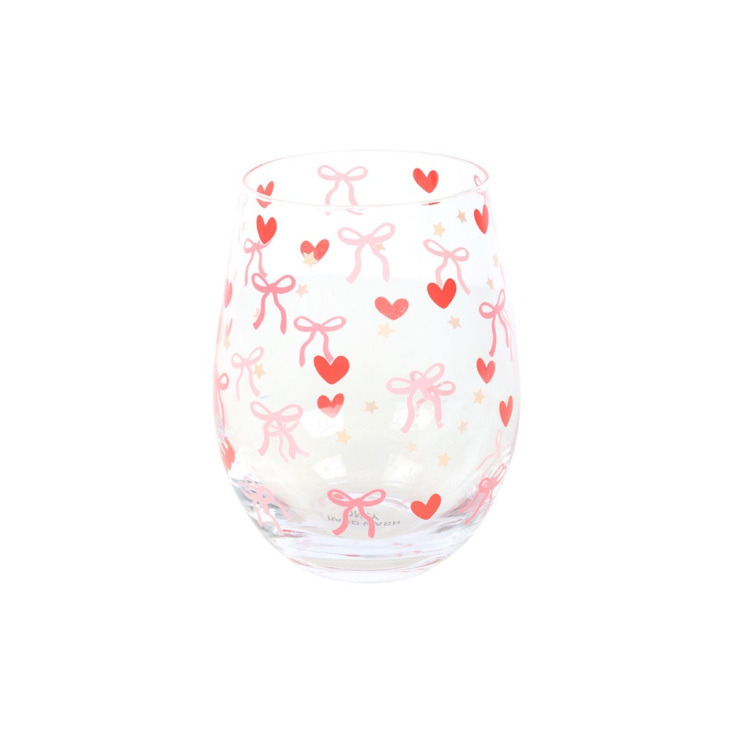 Bow and Heart Print Stemless Glass