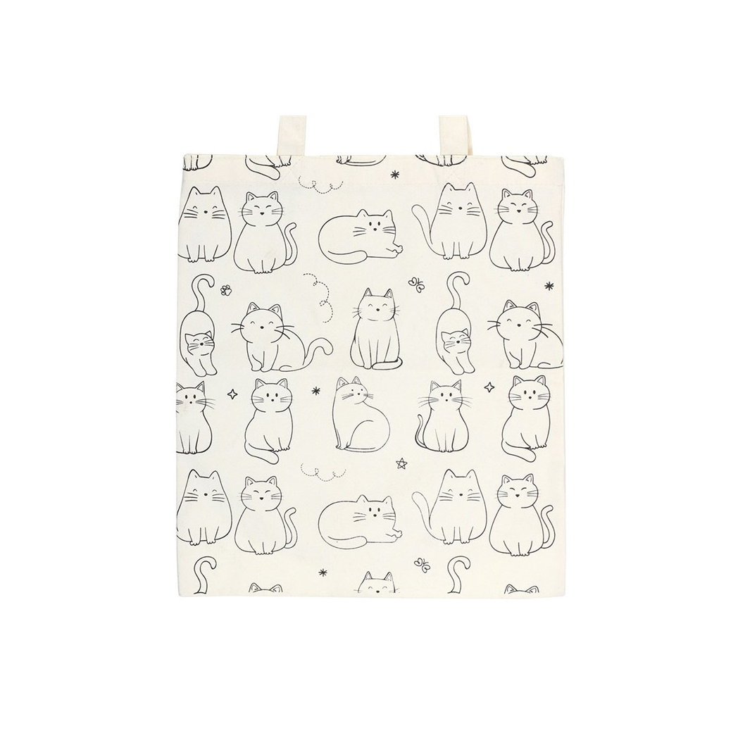 White Cat Print Polycotton Tote Bag