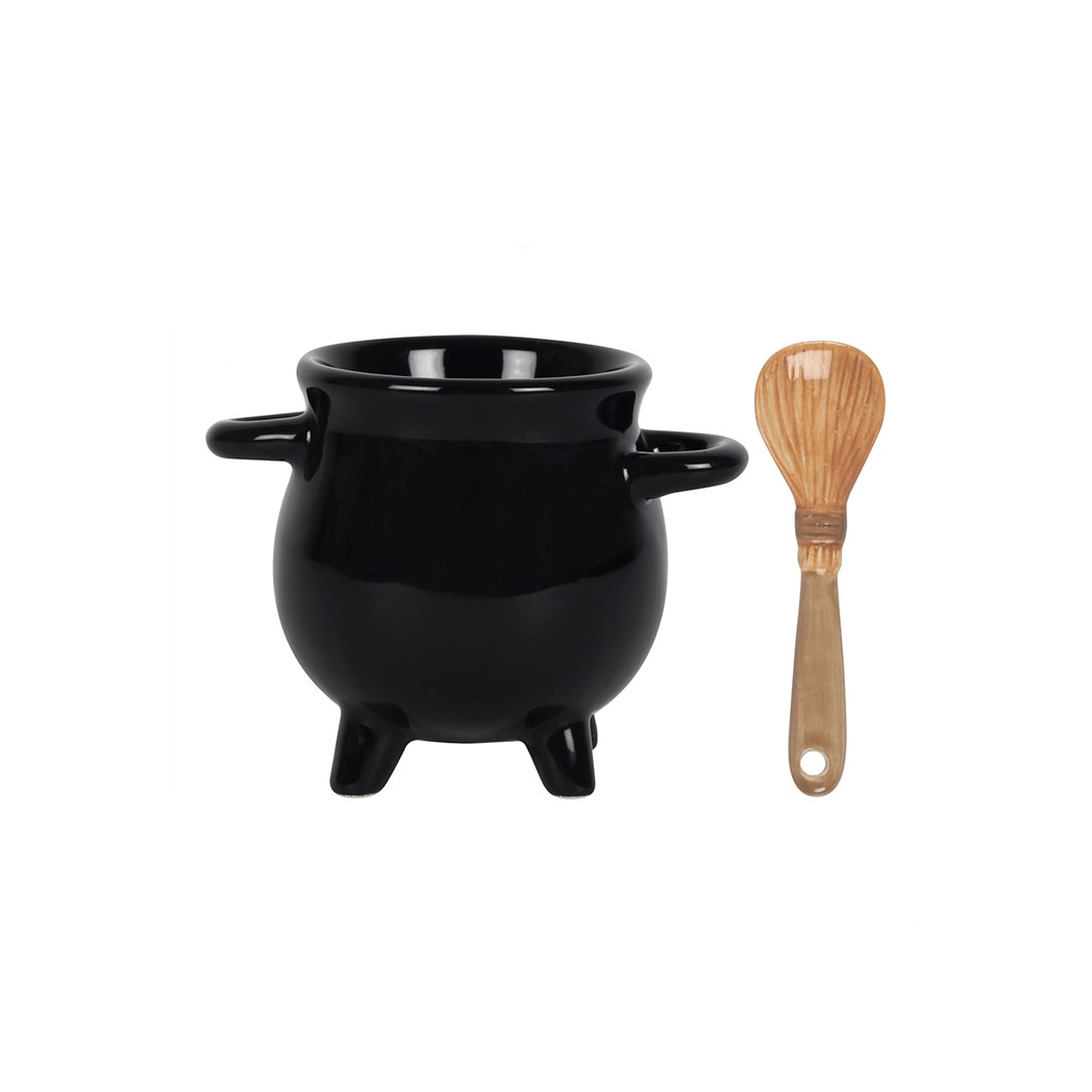 Cauldron Egg Cup with Broom Spoon