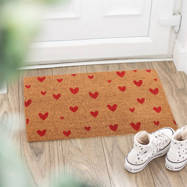 Natural Red Love Heart Doormat