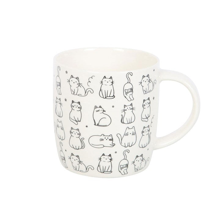 White Happy Cat Print Mug