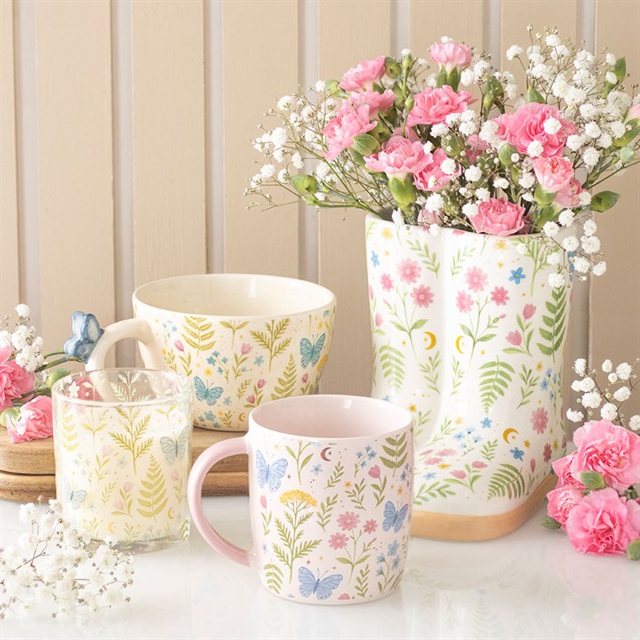 Luna Bloom Floral Print Mug with Butterfly