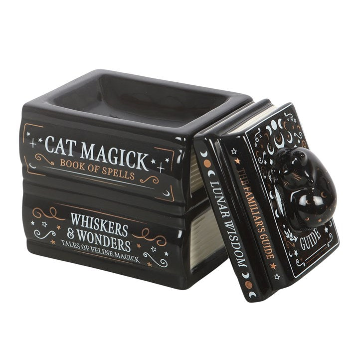 Black Cat Book Stack Oil Burner with Cat