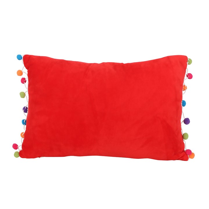 Red Holly Jolly Cushion with Pom Poms