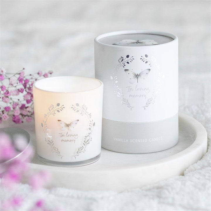 In Loving Memory White Butterfly Vanilla Candle