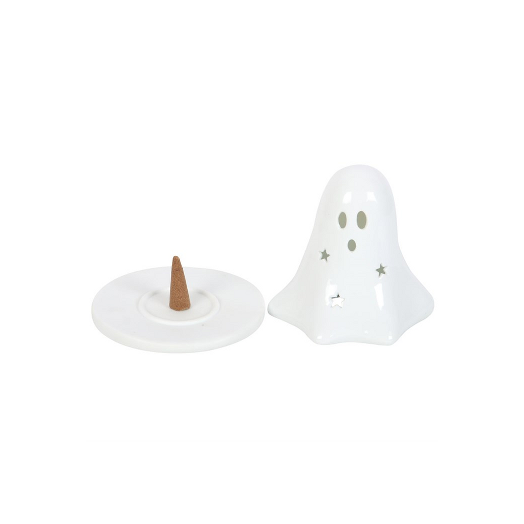 Ceramic Ghost Tealight and Incense Cone Holder