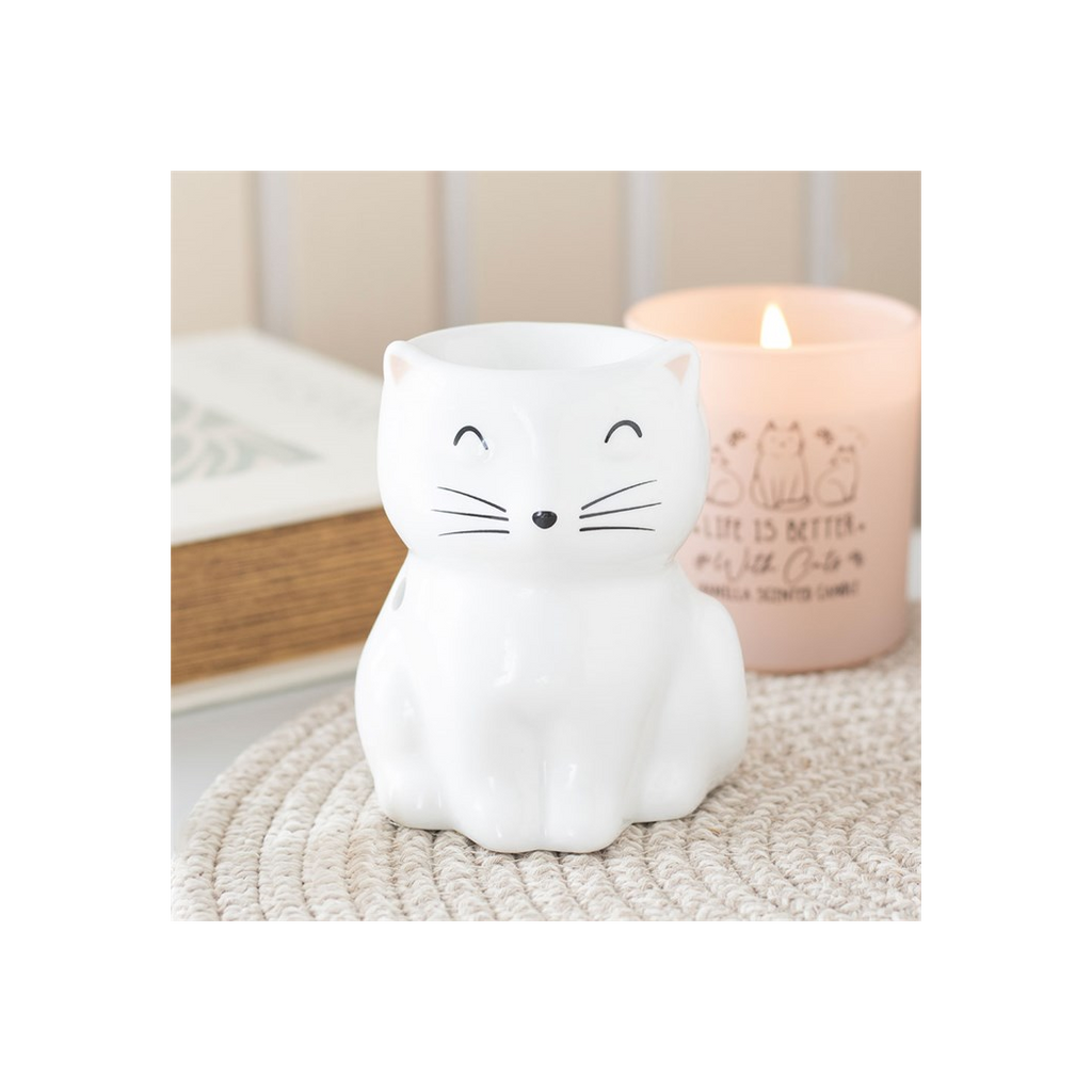 White Happy Cat Oil Burner