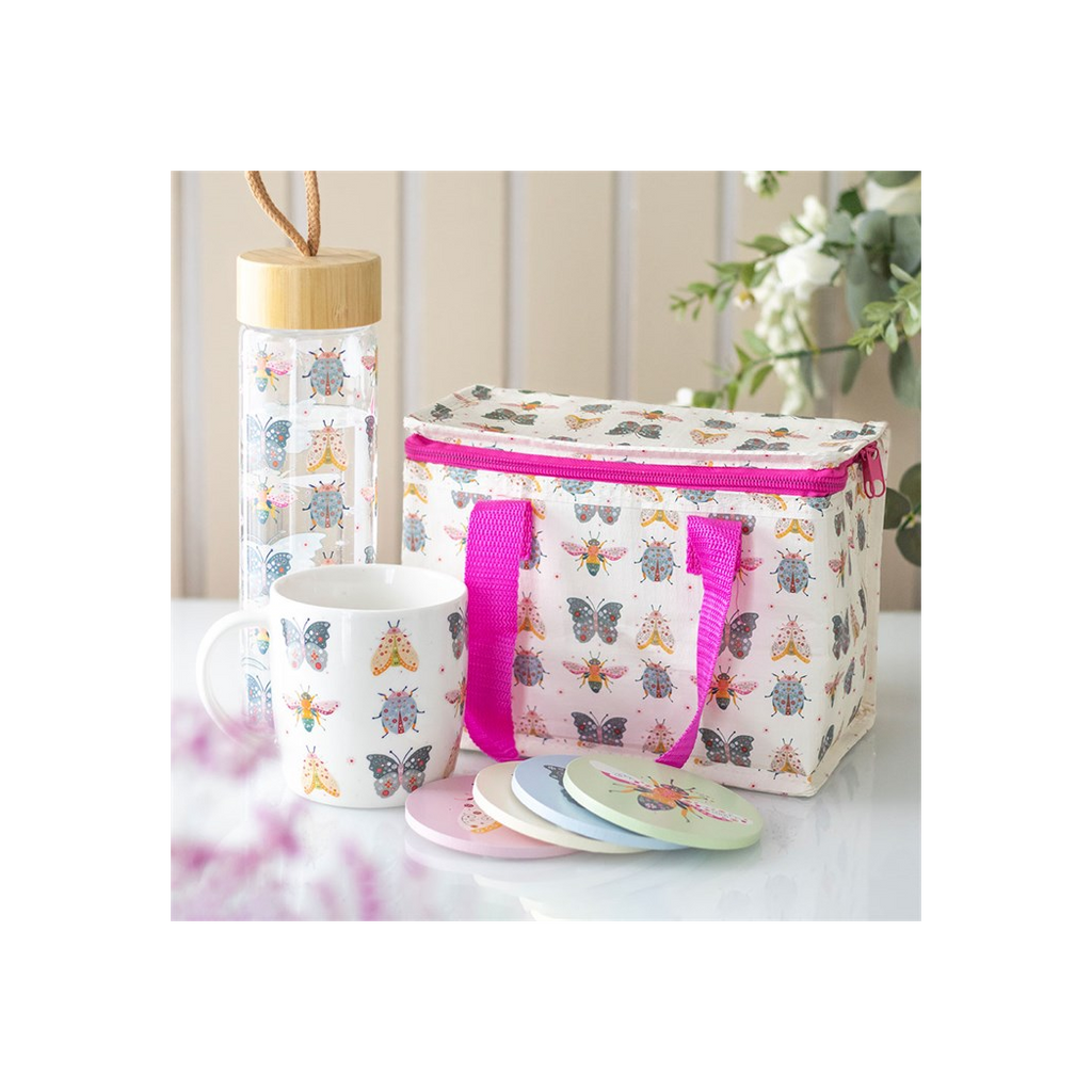 Floral Bug Print Glass Water Bottle