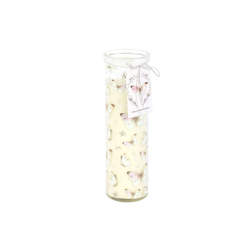White Butterfly Print Vanilla Tube Candle