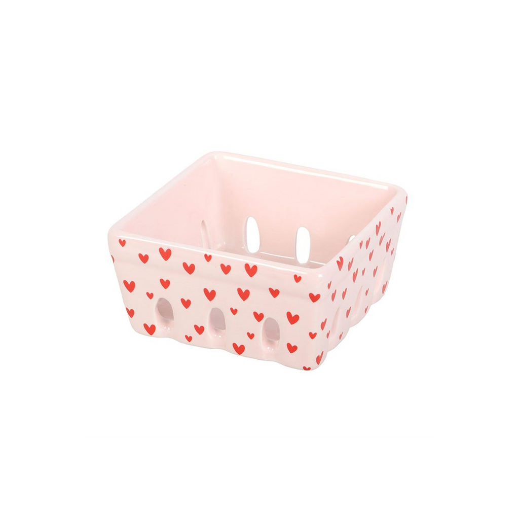 Pink Heart Print Ceramic Berry Basket